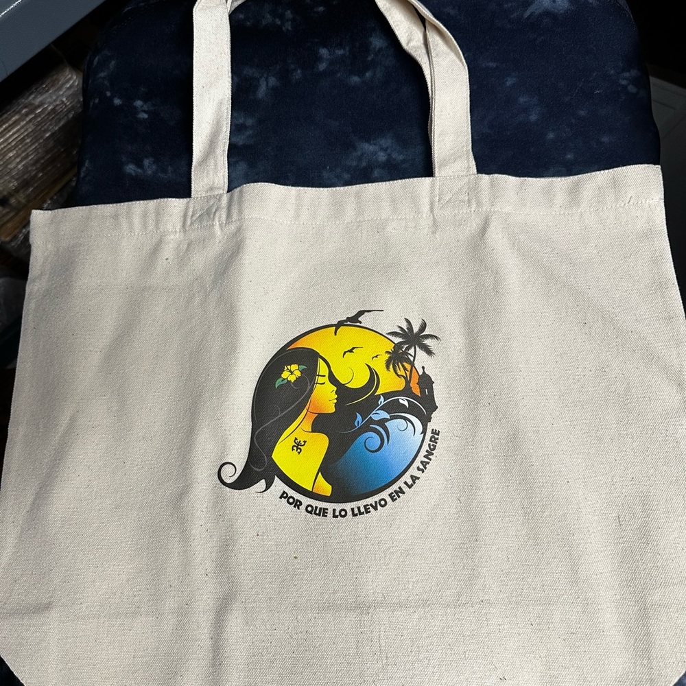 Beige Tote Bag with Colorful Graphic